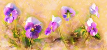 Картинка рисованное цветы анютины глазки фиалки художественная графика