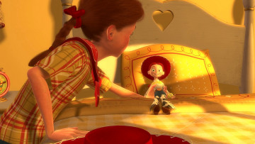 Картинка мультфильмы toy+story+2 кровать кукла шляпа девочка игрушка