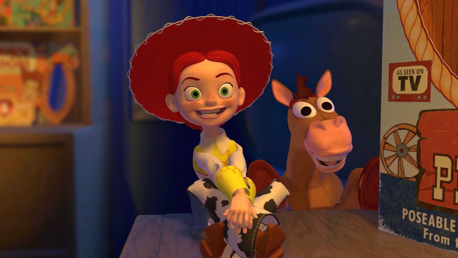 Обои картинки фото мультфильмы, toy story 2, морда, игрушка, лошадь, шляпа, девушка