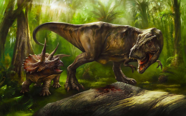 Обои картинки фото рисованное, животные,  доисторические, лес, динозавры