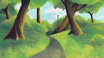 Картинка рисованное природа лес фонарь дорога