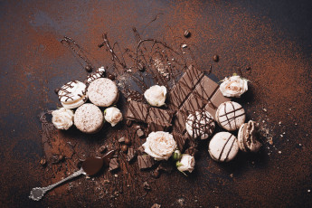 Картинка еда макаруны лакомство печенье розы шоколад