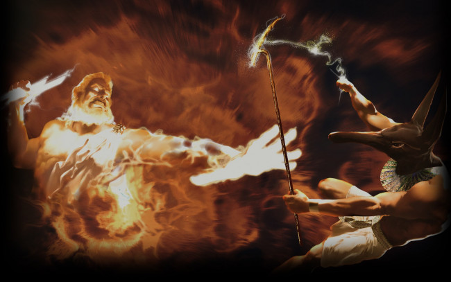 Обои картинки фото видео игры, age of mythology, боги, поединок, зевс, анубис