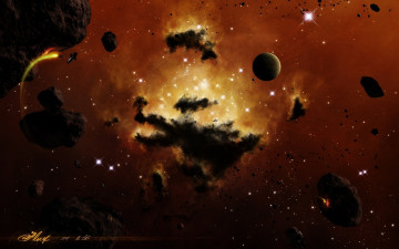Картинка космос арт планата астероиды туманность