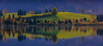 обоя lake, hopfen, bavaria, germany, природа, реки, озера, бавария, am, see, деревья, отражение, панорама, осень, германия, озеро, хопфен