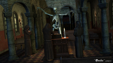 Картинка 3д графика horror ужас скелет монахи