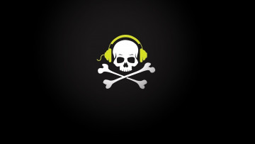 Картинка рисованные минимализм pirate Череп провод skull кости наушники music