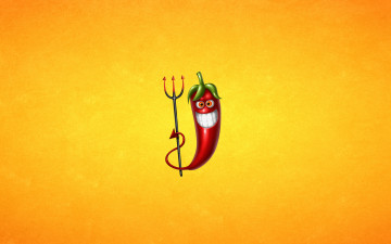 Картинка рисованные минимализм перец pepper красный улыбка трезубец светлый фон чили