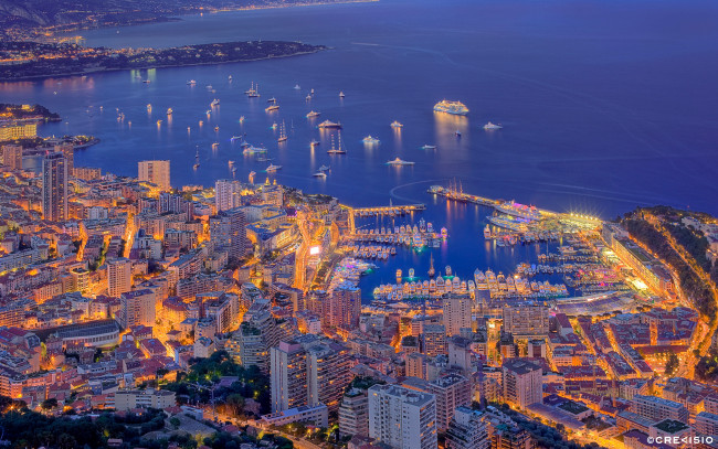 Обои картинки фото города, монте, карло, монако, monaco, панорама, ночной, город