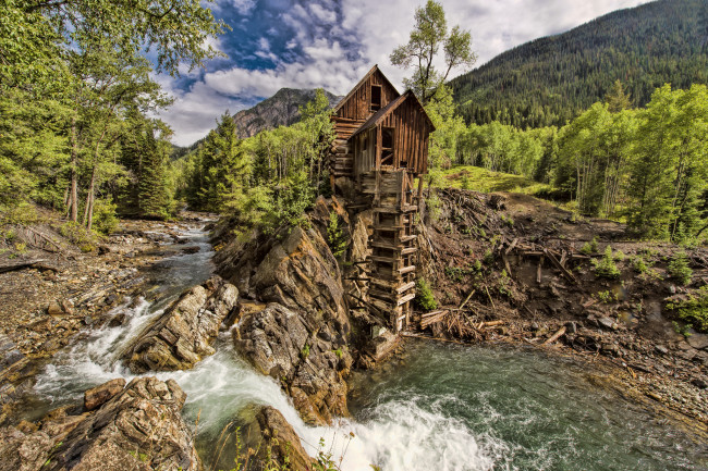 Обои картинки фото crystal, mill, colorado, природа, реки, озера, river, кристал, колорадо, водяная, мельница, река, лес