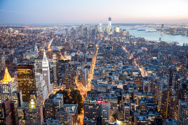 Обои картинки фото manhattan, new, york, city, города, нью, йорк, сша, панорама, манхэттен, ночной, город, nyc