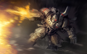 Картинка фэнтези роботы +киборги +механизмы броня доспех стрельба ссср солдат power armor