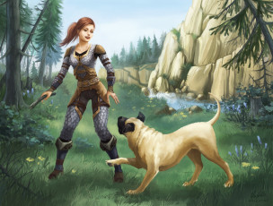 Картинка фэнтези девушки собака костюм тренеровка девушка игра