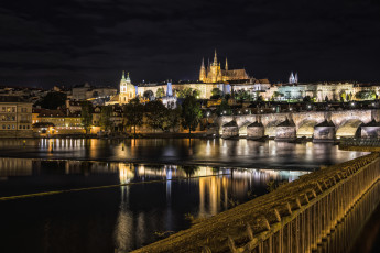 Картинка prague города прага+ Чехия огни мост река ночь