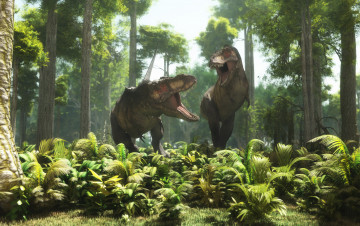Картинка 3д+графика животные+ animals динозавры лес