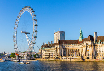 Картинка разное карусели +качели +аттракционы колесо лондон англия река небо дома