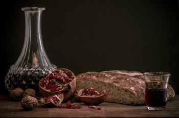 Картинка еда натюрморт гранат вино хлеб