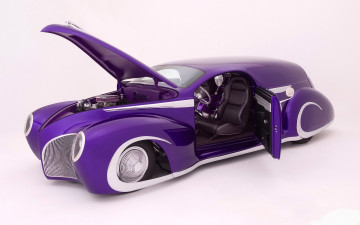 Картинка автомобили lincoln низкая посадка фиолетовая машина custom открыты дверь и капот на белом фоне машины