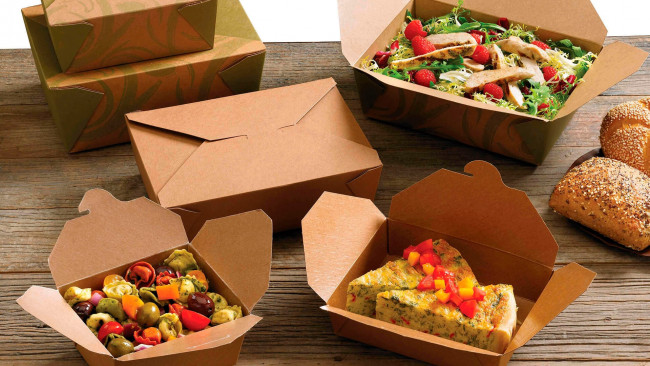Обои картинки фото еда, разное, запеканка, салат, пельмени, коробки, упаковка