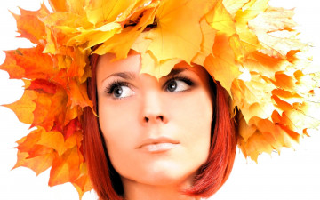 Картинка девушки -+лица +портреты рыжая лицо листья клен венок осень