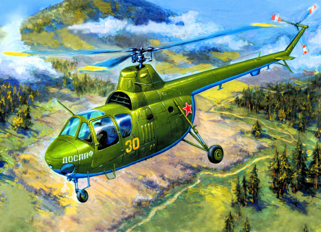 Обои картинки фото авиация, 3д, рисованые, v-graphic, вертолет, полет, лес