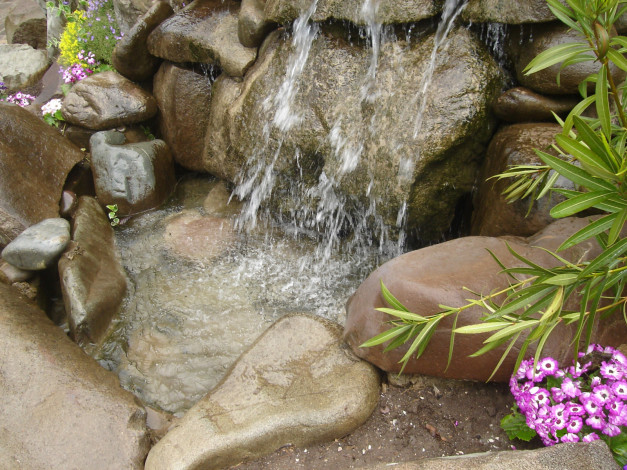 Обои картинки фото природа, водопады, камни, вода, цветы