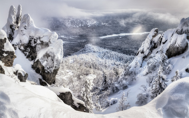 Обои картинки фото двуглавая сопка, природа, зима, уральские горы