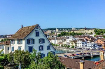 Картинка города цюрих+ швейцария мост здания река