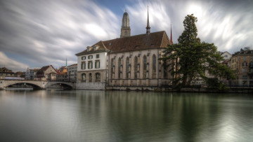 Картинка города цюрих+ швейцария река мост здания