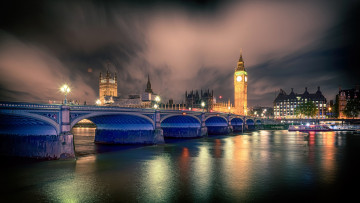 Картинка города лондон+ великобритания мост вечер река