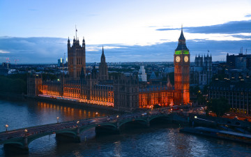 Картинка города лондон+ великобритания вечер мост река