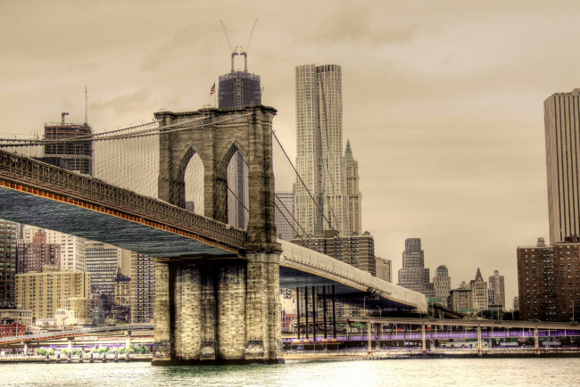 Обои картинки фото города, - мосты, brooklyn, bridge, здания, бруклинский, мост, город, нью-йорк