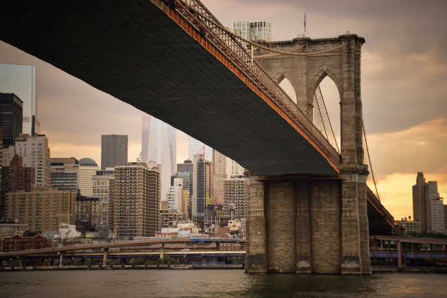 Обои картинки фото города, - мосты, бруклинский, мост, город, нью-йорк, здания, brooklyn, bridge