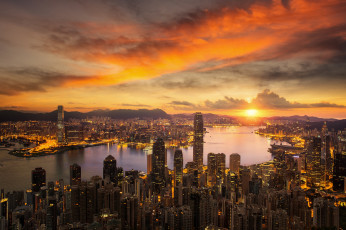 Картинка hong+kong города гонконг+ китай небоскребы панорама
