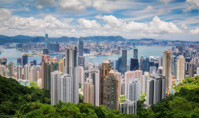 Обои картинки фото hong kong, города, гонконг , китай, небоскребы, панорама