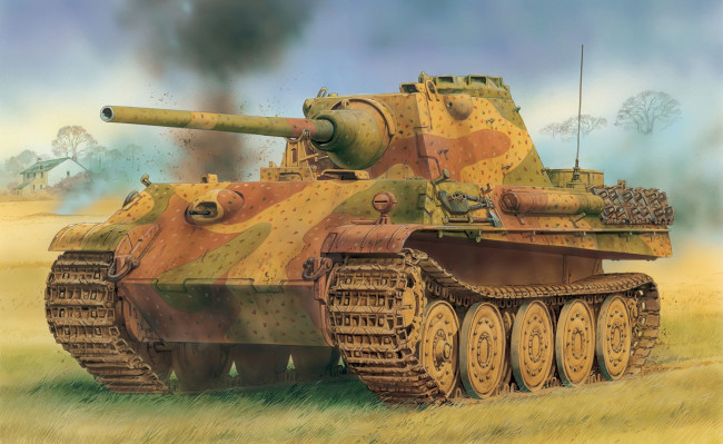 Обои картинки фото рисованное, армия, танк, трава, дым