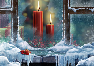 Картинка праздничные рисованные окно свечи