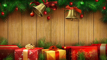 Картинка праздничные 3д графика новый год колокольчики подарки коробки