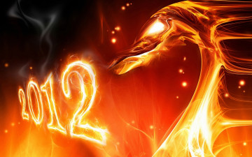 обоя праздничные, 3д, графика, новый, год, 2012, дракона, черного, водяного