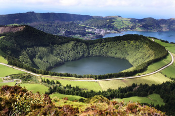 Картинка португалия azores san miguel природа пейзажи горы кратеры озеро