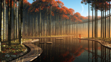 Картинка 3д+графика nature landscape+ природа река лес