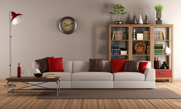 Картинка 3д+графика realism+ реализм couch stylish design living room library interior подушки часы библиотека гостиная интерьер старинные диван pillows lamb clock стильный дизайн