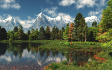 Картинка 3д+графика nature landscape+ природа деревья озеро горы пейзаж лес