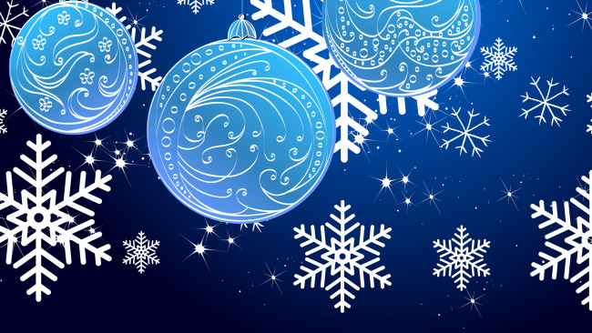 Обои картинки фото праздничные, векторная графика , новый год, шарики, снежинки
