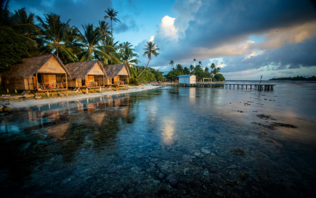 Обои картинки фото французская полинезия, природа, тропики, бунгало, море, берег