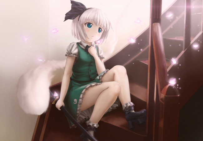 Обои картинки фото аниме, touhou, konpaku, youmu, novcel, арт, девушка