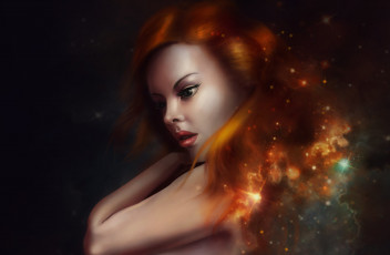 Картинка фэнтези девушки вселенная волосы рыжая взгляд арт звезды лицо девушка