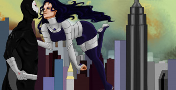 Картинка рисованное комиксы город фон мужчина девушка униформа