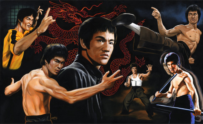 Обои картинки фото bruce lee, рисованное, люди, взгляд, фон, мужчина, кунг-фу