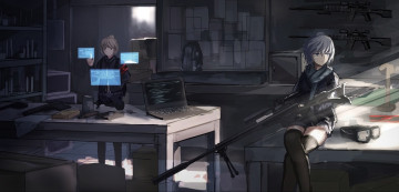 Картинка аниме оружие +техника +технологии взгляд девушка фон